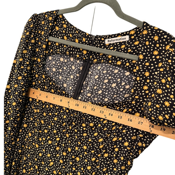 NEW! Reformation 10 Daisy Hunt Midi Dress Long Sleeve Dark Floral Black Yellow - Picture 7 of 9